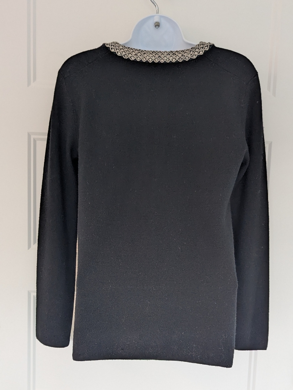 Tory Burch Merino Wool Blend Sweater XS Embellished Studded Neckline Black - Picture 4 of 8